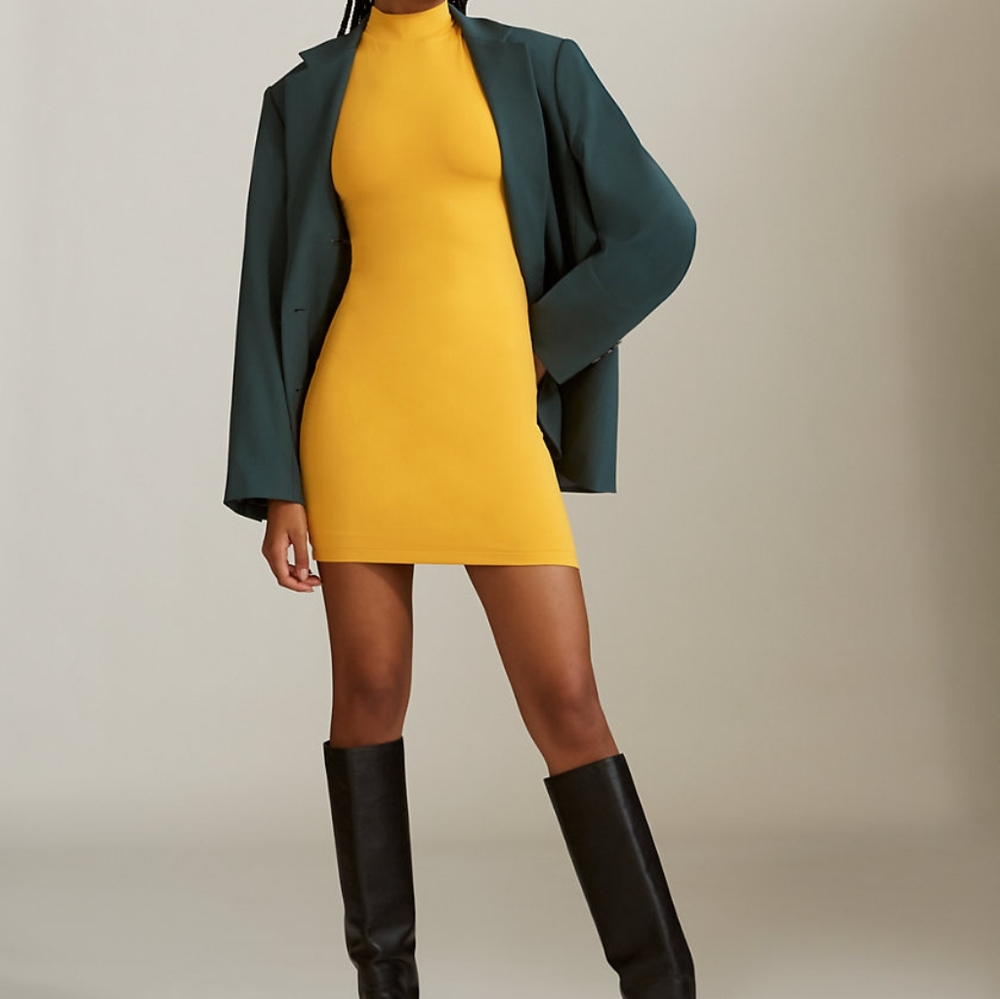 "Turner Taupe" (not yellow) Babaton Contour Mockneck Dress